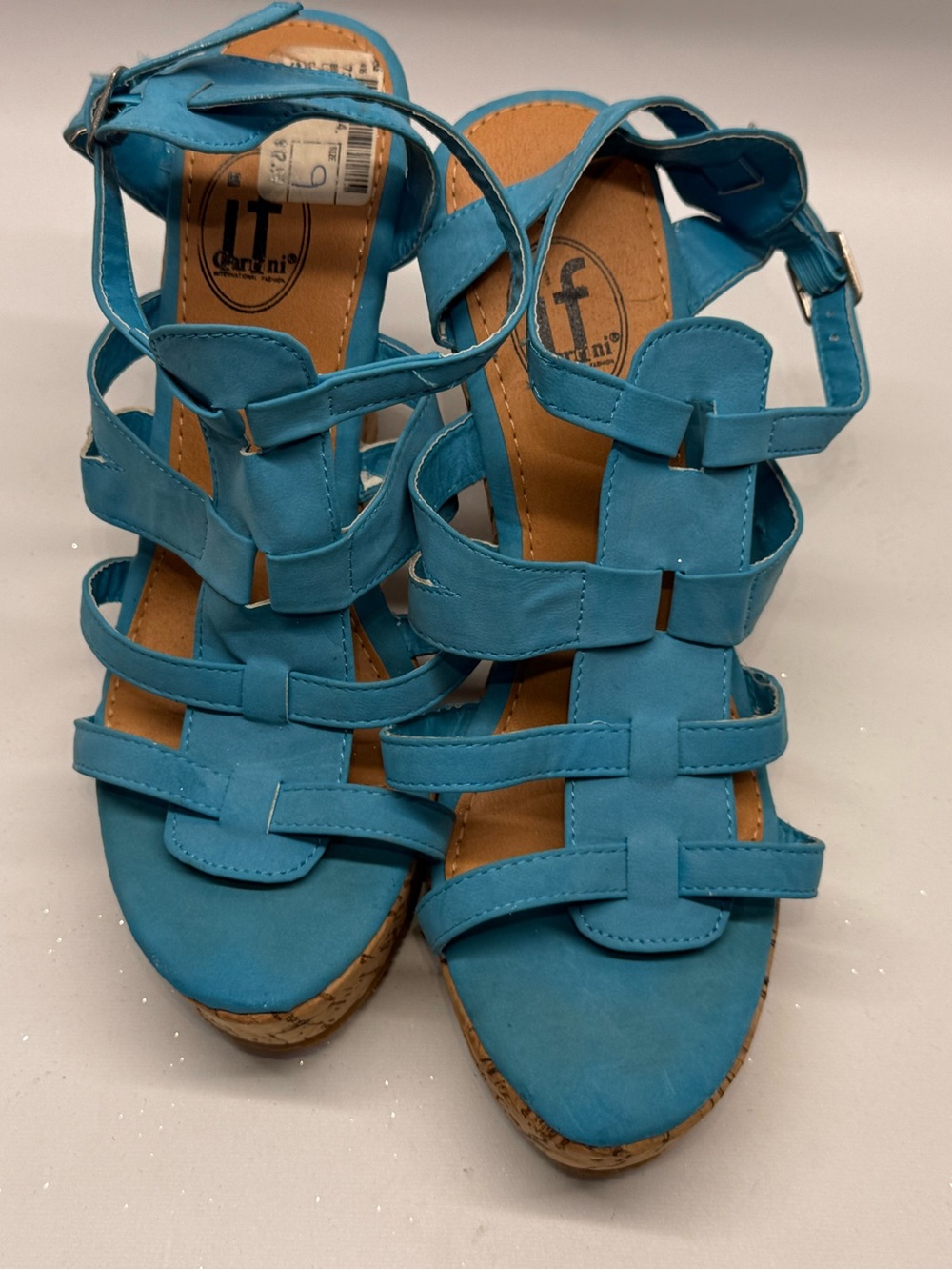 Turquoise Strappy Cork Wedge Sandals - Women - Picture 2 of 6